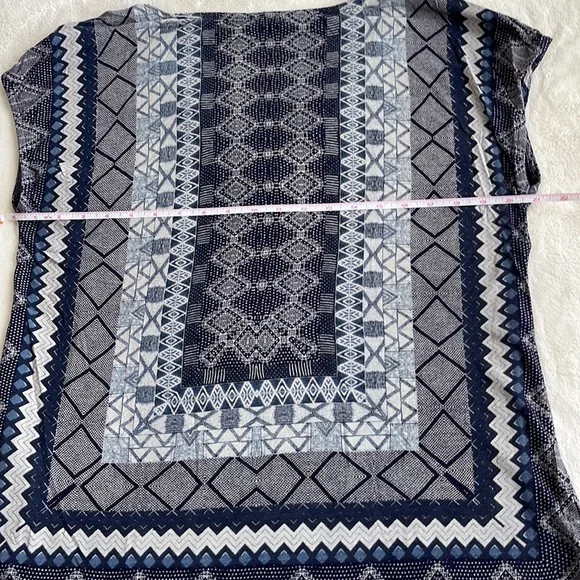 Lucky Brand tie waist sleeveless top blue / grey print sz large - Picture 11 of 12